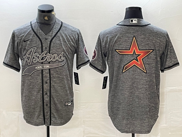 Men's Houston Astros Grey Team Big Logo With Patch Cool Base Stitched Baseball Jersey Men's Houston Astros Grey Team Big Logo With Patch Cool Base Stitched Baseball Jersey